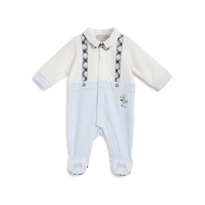 Boys White and Light Blue Applique Front Opening Babysuit